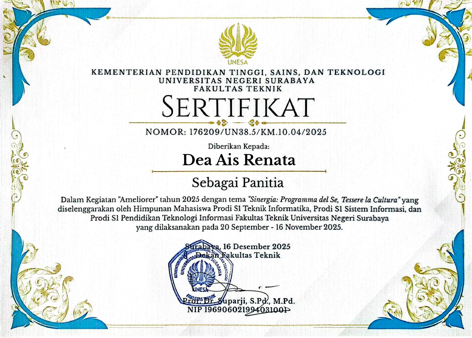 Sertifikat Panitia AMELIORER