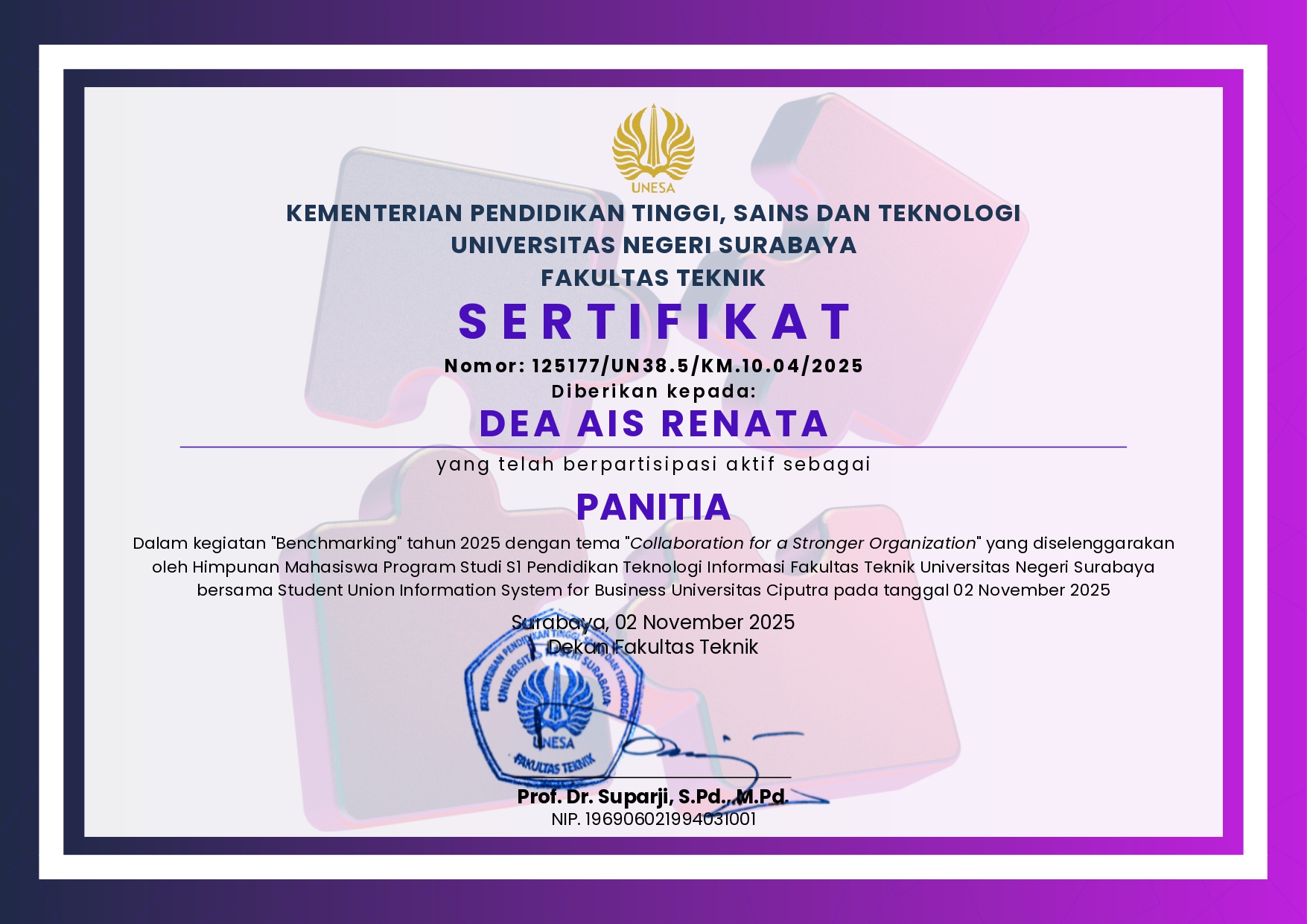 Sertifikat Panitia BENCHMARKING