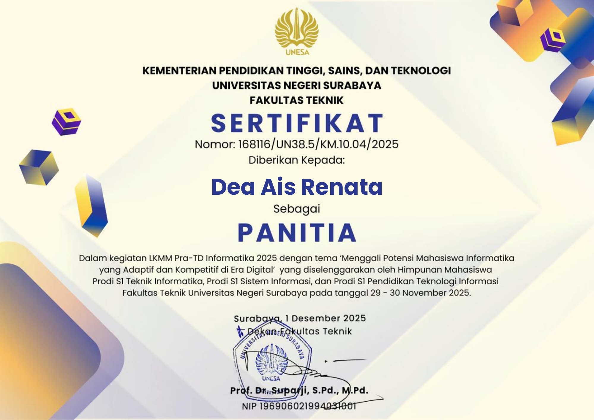 Sertifikat Panitia PRA TD