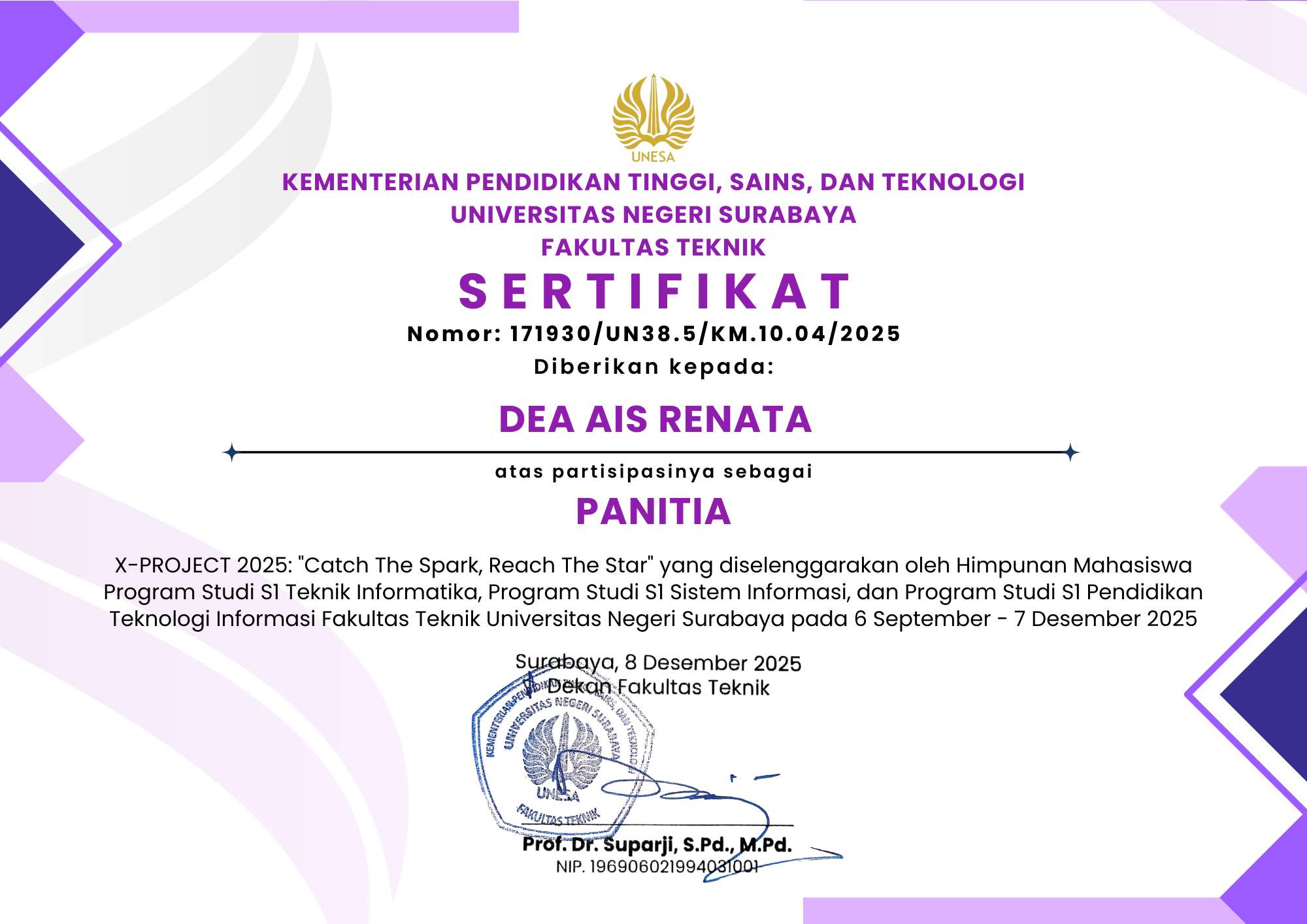 Sertifikat Panitia XPROJECT