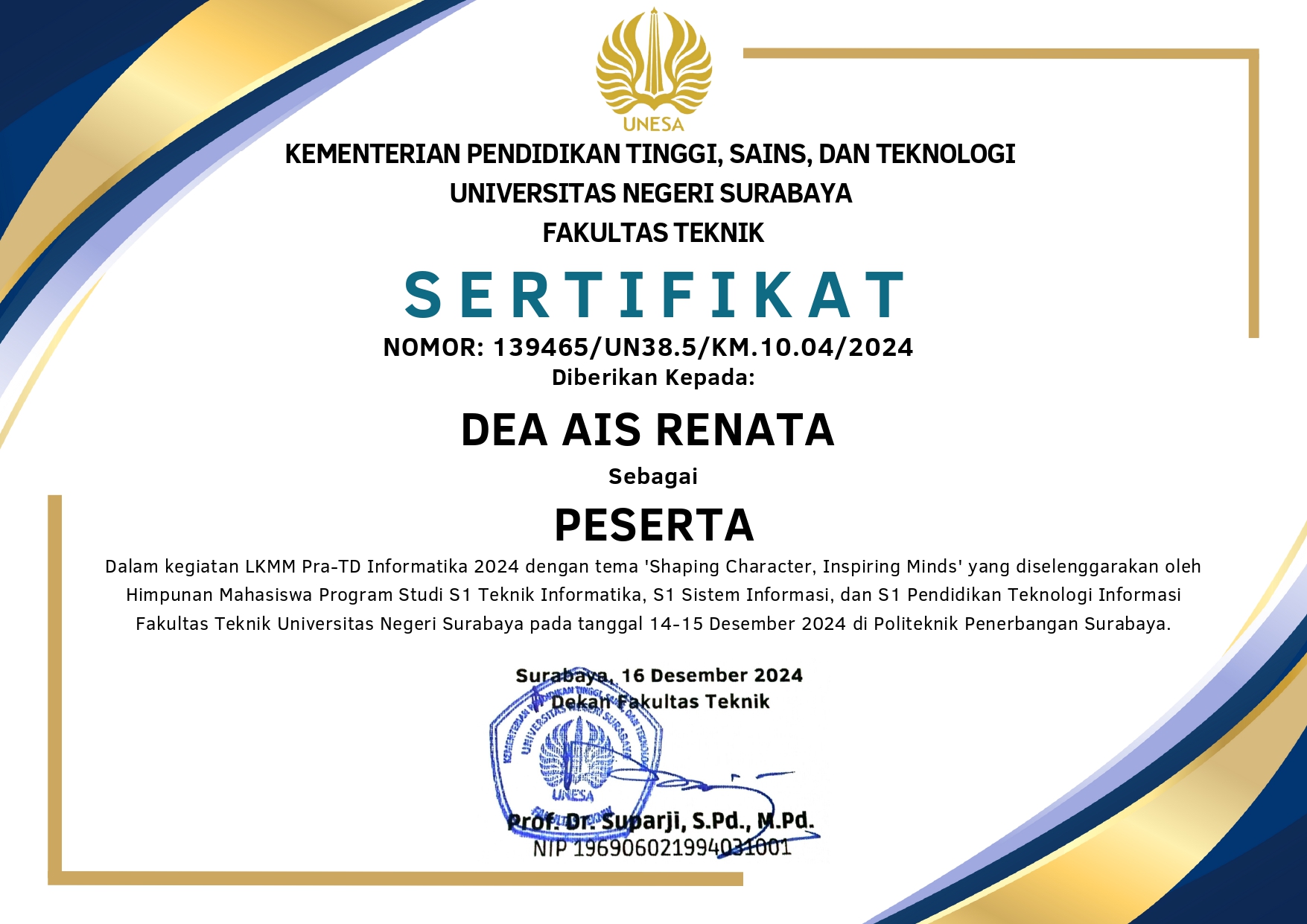 Sertifikat LKMM PRA TD