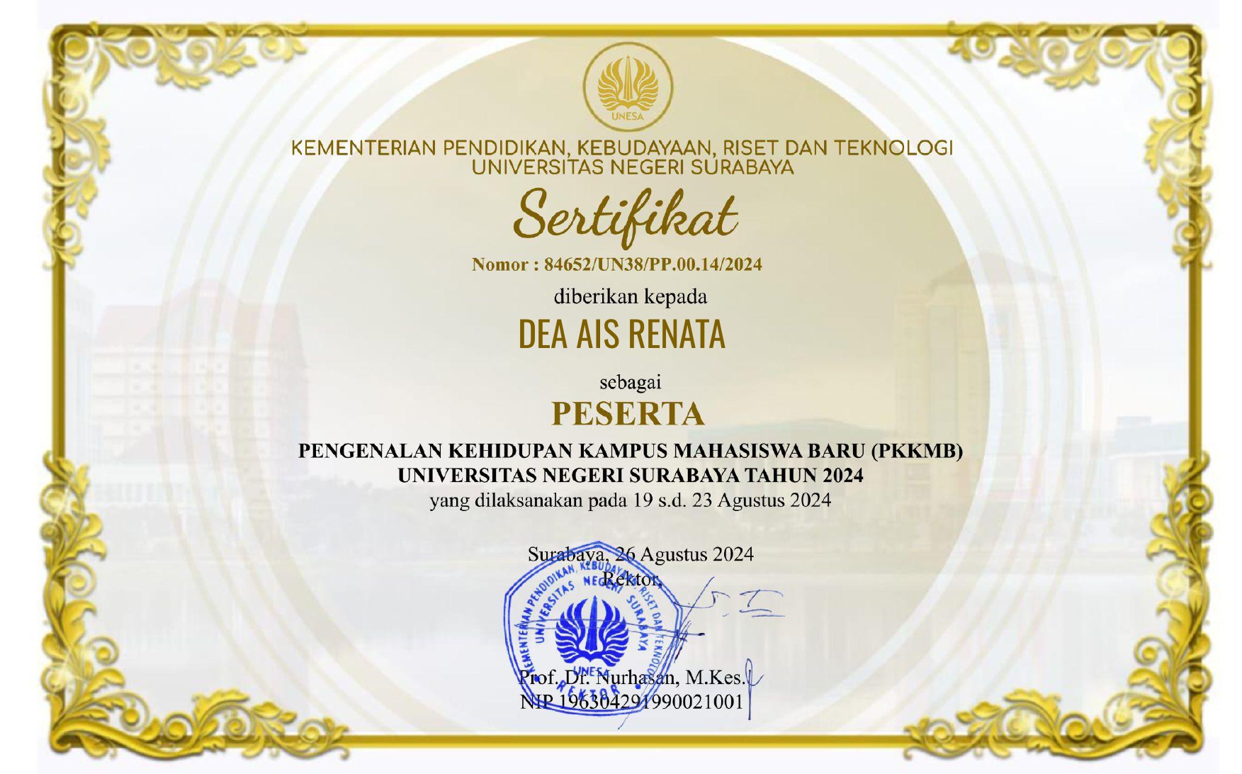 Sertifikat OSPEK FAKULTAS